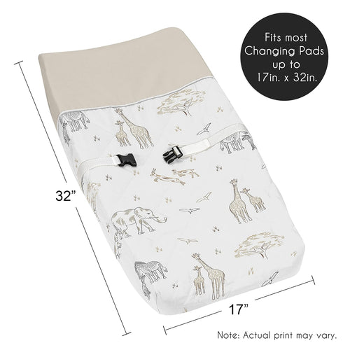 Sweet Jojo Designs Jungle Safari Animals Boy Girl Baby Nursery Changing Pad Cover Beige Brown Taupe Black and White