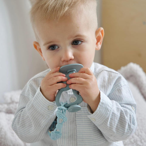 Set 2, 360 6-12 Moonkie Teething Toy of Safe & Easy to Hold BPA Free Silicone Teethers, Baby Toothbrush with Suction