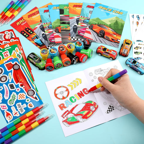 168Pcs Set BenLouis Race Car Party Favors Racing Theme Coloring Books Crayons Sticker Bulk for Kids Fast Racecar Wheels