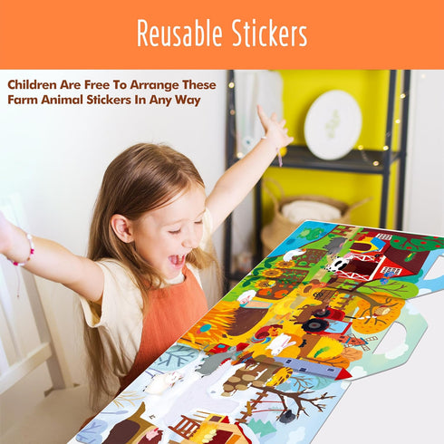 35 Reusable Sticker Book, Farm Animal Static Stickers Waterproof Animals & Insects Decals Matching Game Activity Books
