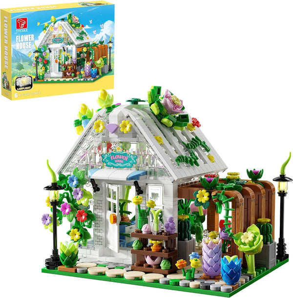 TYCOLE Flower House Building Set with Lights, Garden House Building Toy Kits Compatible