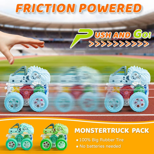 2-4, 3-5, 2 3 4 5 6 Beestech Light Up Dinosaur Toys for Toddlers Monster Truck Toys for Kids Push and Go Dinosaur Cars