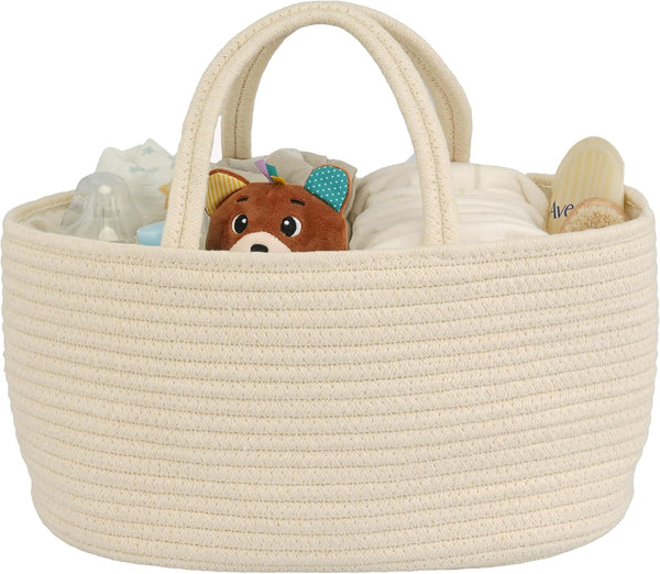 JUNBOLE Diaper Caddy Organizer Cotton Rope Baby Basket Nursery Storage and Portable Tote