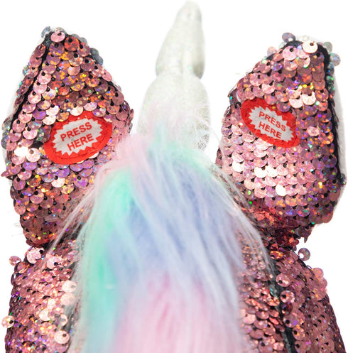 HollyHOME Sequin Unicorn Stick Horse, Handcrafted Hobby Horse with Real Pony Sounds, Plush Toy, Pink 36 Inches