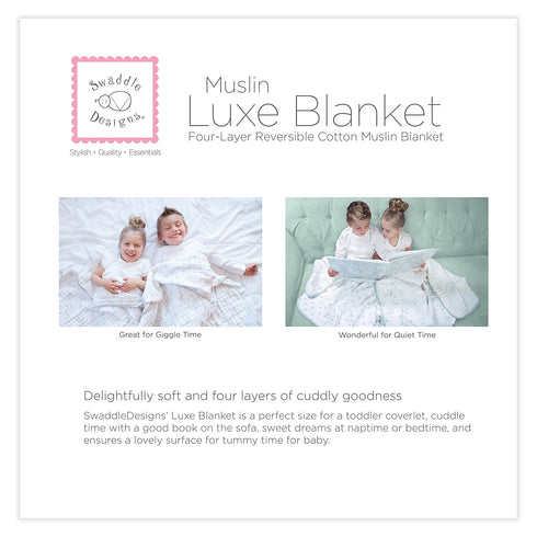 4-Layer 46x46 inches, SwaddleDesigns Cotton Muslin Luxe Blanket, Baby and Toddler Cuddle and Dream, Sterling Goodnight