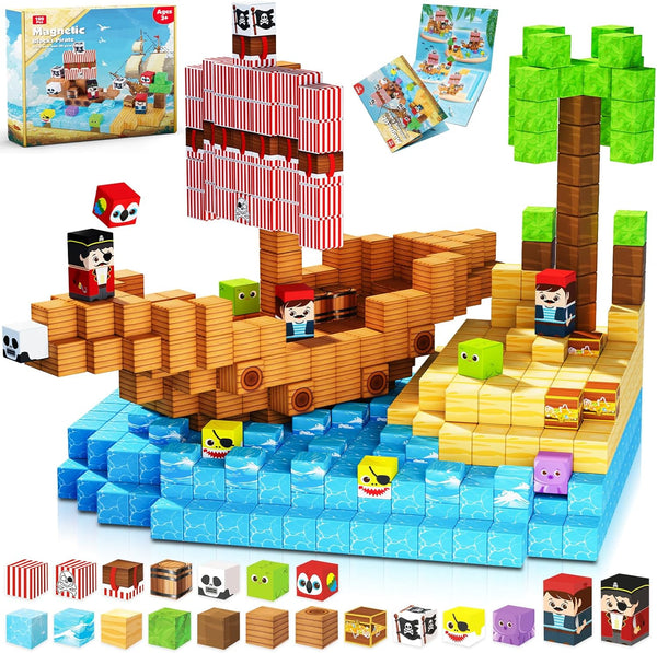 ToyUnited Magnetic Blocks - 100PCS Build Pirate-Ship World Set - Magnetic Building