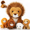 Honoson 5 Pcs Large Lion Plush Set with 4 Cute Baby Lions in Zippered Back, Soft Cuddly Plushie, 14 Inch