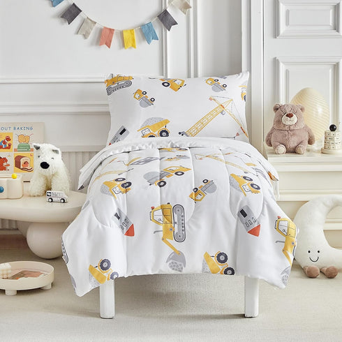 4 Set Set Set Bulldozer Pieces Toddler Bedding for Boys Toddler Bed Cute Toddler Bed in a Bag with Sheet and Pillow