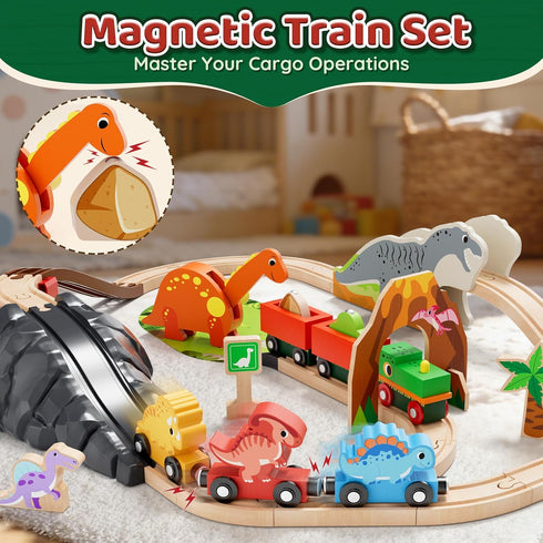 Set Set 2-4, Playset 3 4 5 6 Lehoo Castle Wooden Train - Dinosaur Train for Toddlers Wooden Train Track Railway Toys