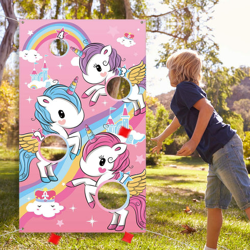 Blulu Unicorn Bean Bag Toss Game for Kids, Outdoor Toys with 3 Nylon Bean Bags, Birthday Party Game