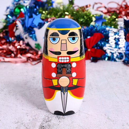 Yoption 5Pcs Russian Matryoshka Dolls, Handmade Wooden Nutcracker Nesting Dolls Set for Kids Christmas Birthday Gift