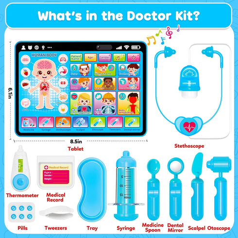Peacurh 3-5 Set 3 2-3 2-4 Doctor Kit for Toddlers Kids Doctors Play with Interactive Learning Tablet Toys for Year Old