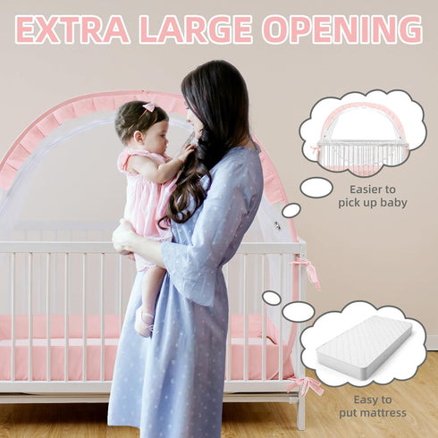 55" 27" 51" Lazyzzzz Crib Tent - Pop Up Crib Canopy with Double Zipper Self-Locked, Mosquito Net Mesh Crib Net to Keep