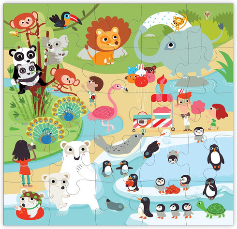 At The Zoo: Mudpuppy Jumbo 25 Piece Jigsaw Floor Puzzle Featuring Lions and Elephants