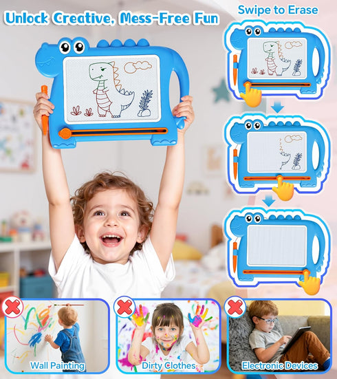 13, AiTuiTui Magnetic Drawing Board for Toddlers Cute Dinosaur Doodle Board with Detachable Legs & Carry Handle, No