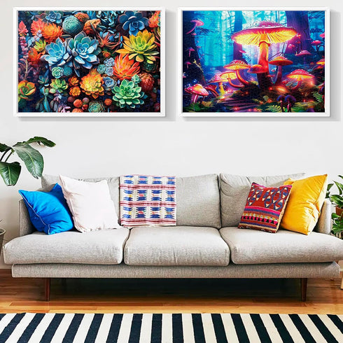 2 Pack Jigsaw Puzzles for Adults - 1000 Pieces - Succulents and Mushrooms - Difficult DIY Game Toy
