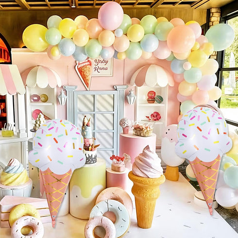 32 Inch Summer Large Ice Cream Balloons Cone Kit, Giant Sweet Ice Cream Sprinkle Foil Balloons, Popsicle Three Scoops