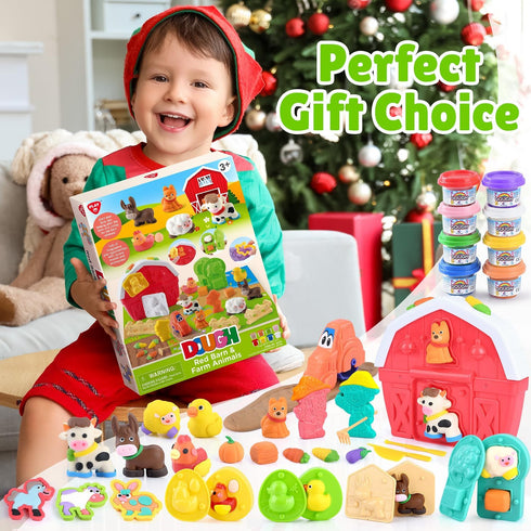 2-4-8, Playset Farm Animals Color Dough Toys for Kids Ages Big Red Barn Farm with Animal Figures Clay Dough Modeling