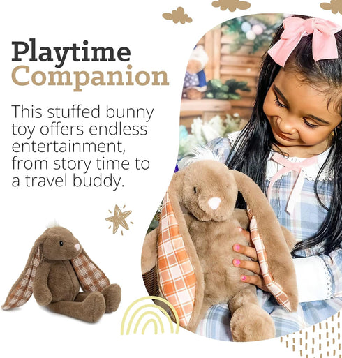 Plushible 18" Brown Easter Bunny Stuffed Animal, Soft Embroidered Plush Toy for Kids, Cuddly Bunny for Newborns