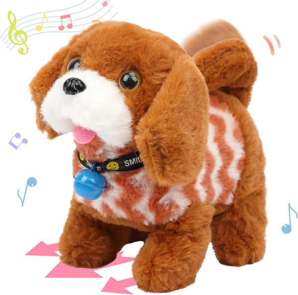 Hopearl Walking Dog Golden Retriever in Brown Vest - Interactive Electronic Pet Plush Toy Puppy Woof and Moving