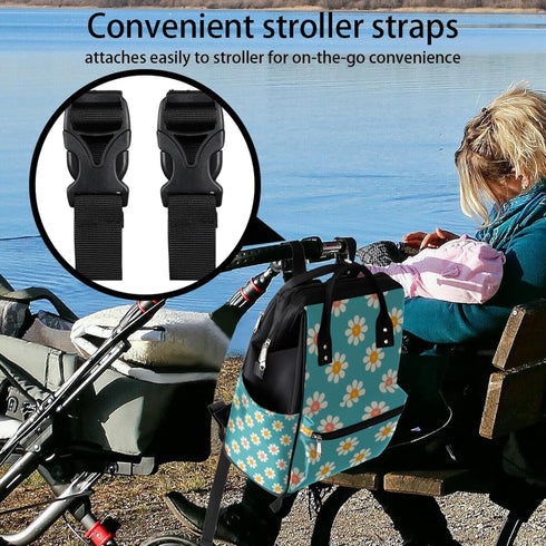 Hsnar Backpack Lovely Daisy Waterproof Diaper Bag Large Capacity Baby Bag with Stroller Straps, Multi-Pocket Diaper Bag