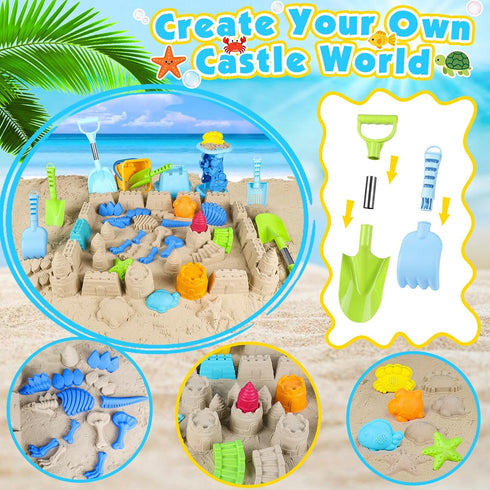 Oisacirg 3-10 Beach Toys for Kids Toddlers, Sand Castle Toys with Bucket, Water Wheel, Long Shovel, Dinosaur Travel