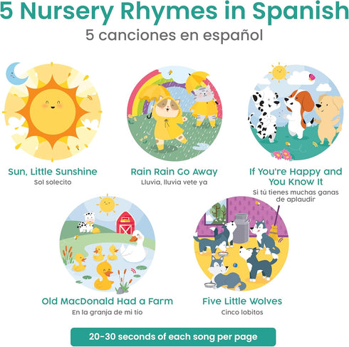 13, Binibi Sol Solecito Bilingual Musical Sound Book for Toddlers Spanish Nursery Rhymes & Play Songs, Interactive