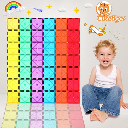 Magnetic Tiles, 100PCS Magnet Building Toys, Stacking Blocks, Perfect STEM Gift for Kids, Boys and Girls