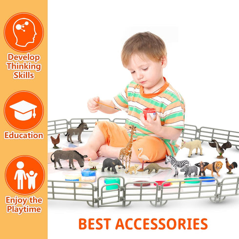 TOYMANY 20PCS Corral Fencing Panel Accessories Playset with 2 Gates for Barn Paddock Horse Stable