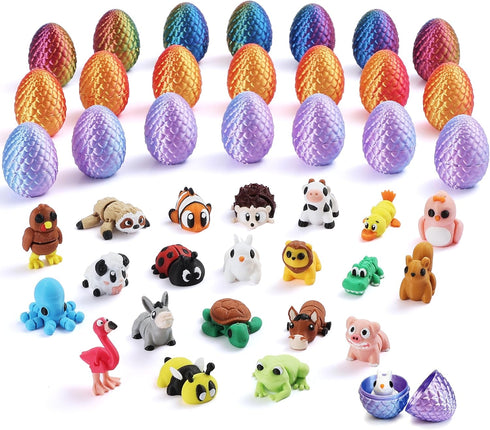 Monjita 21 Pcs 3D Printed Easter Eggs with 21 Pcs Mini Animal