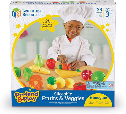 3+, Learning Resources Pretend & Play Fruit, Cutting Fruits and Veggies Toy, Kids Play Food, Plastic Fruit & Veggies