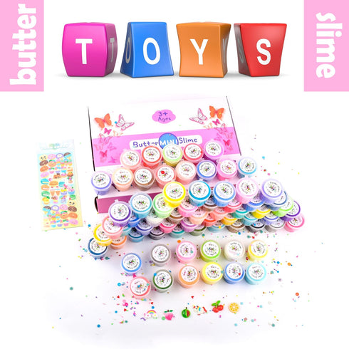 Afofall 68 Pack, Butter Slime Kit Non-Sticky and Super Soft Sludge with Cake Sticker, Perfect for Girls Party Favors