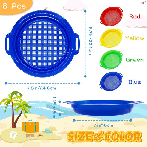 8 Pack (8.75x9.75in) OJYUDD Plastic Sand Sieves for Adults, Multi-Purpose Sand Sifting Pans for Beach, Gardening