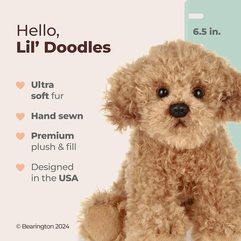 Bearington Caramel Dog Stuffed Animal, 6.5 in, Plush Dog Toys for Kids, Goldendoodle, Labradoodle