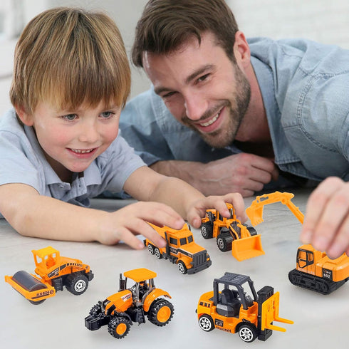 Diecast Construction Vehicle Set for Kids, Alloy Mini Model Dump Truck, Bulldozer, Roller, Tractor, Forklift, 6 Pack