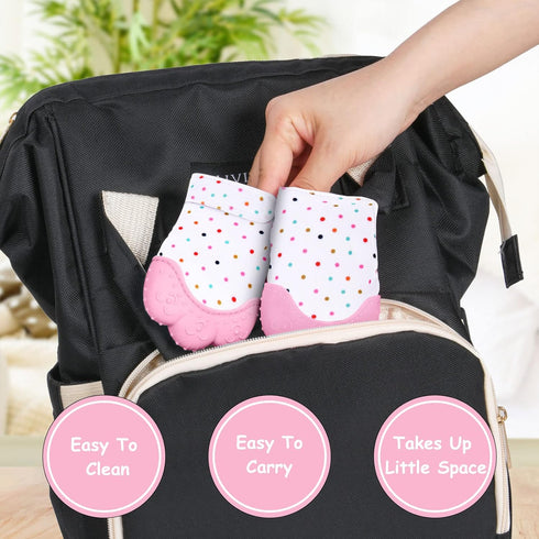 2Pack Silicone Teething Mitt, Safe Infant Teething Mitten for Pain Relief & Prevent Scratches, 0-12 Months