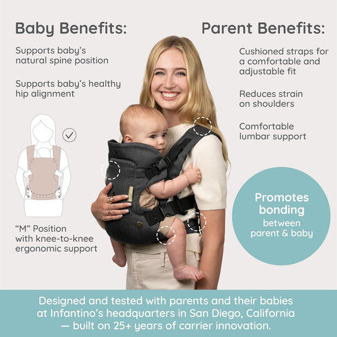 4-in-1 735 lbs, Infantino Flip Luxe Convertible Baby Carrier, Ergonomic Infant to Toddler Carrier, Updated Lumbar
