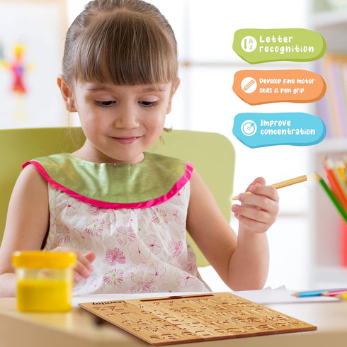 Montessori Wooden Alphabet Tracing Board, Educational Toy for Kids, Fine Motor Skills Development for Ages 3-5