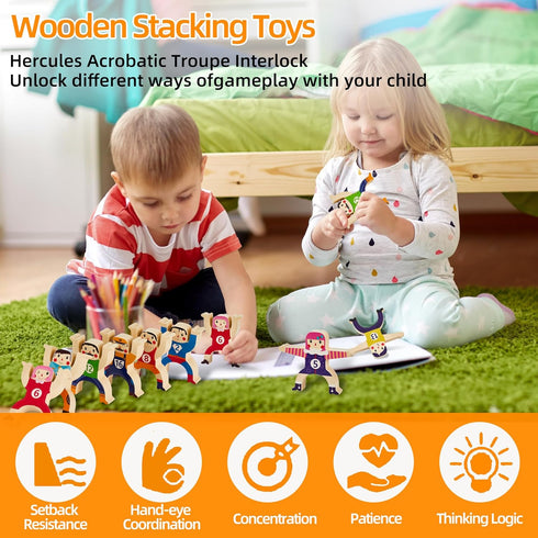 Wooden Stacking Toys, 16Pcs Balancing Building Blocks Game for 3-6 Years Old Kids, Circus Hercules Acrobatic Troupe Toy