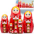 Set 7 Nesting Dolls of pcs - Baboushka Russian Dolls in Hand Painted Red Head Scarf and Sarafan Dress with Ornaments