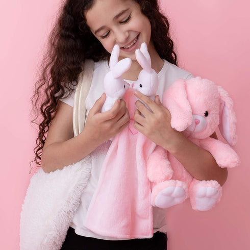 Perfectto Design Bunny Toy Set - 4 Pcs with Mommy, 2 Baby Rabbits, XL Furry Bag, and Doll Blanket for Ages 3-8