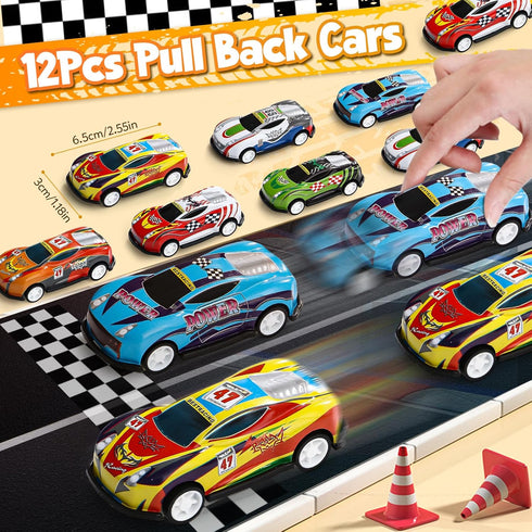 SNLN Race Car Party Favors Birthday Goodie Bags Supplies, Mini Race Car Trophy Cup Coloring Card with Crayon Gift Box