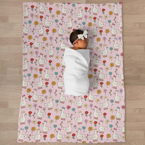 Selgkds 50x60inch Cute Geese Boho Flowers Baby Blankets for Girls Boys Infants Toddler Crib Stroller Pink Spring Ducks