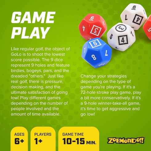 Zobmondo!! GOLO Golf Dice Game for Golfers, Families, Portable Fun for Home, Travel, Beach