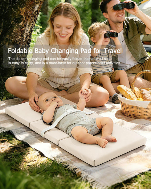 YACODAVO Foldable Baby Changing Pad with Vegan Leather Cover, Standard Side Waterproof & Wipeable Changing Pad