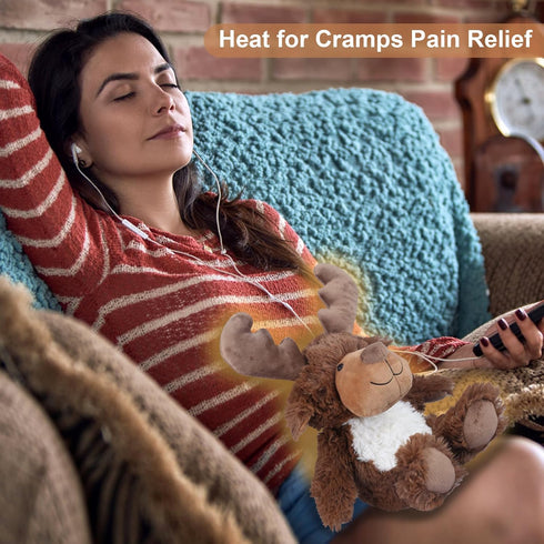 Heatable Coolable Moose Stuffed Animals, Microwavable Heating Pad for Cramps, Lavender Scent Plush Toys for Anxiety