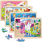 Wooden Puzzles for Kids Ages 4-6, 4 Packs 24 PCs Unicorn Mermaid Princess Fairy Jigsaw Puzzles
