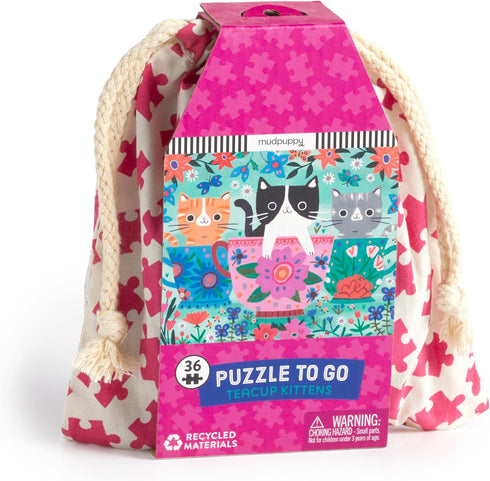 Mudpuppy Teacup Kittens – 36 Piece Puzzle to Go, Charming Cats and Colorful Florals, Ages 3 and Up