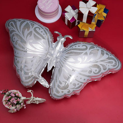 6 Pieces Silver Butterfly Balloons - 42 Inch Extra Large Birthday Foil Balloons for Party Decoration