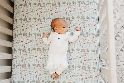 Copper Pearl Premium Soft Knit Crib Sheets - Trout Design for Standard Mattresses
